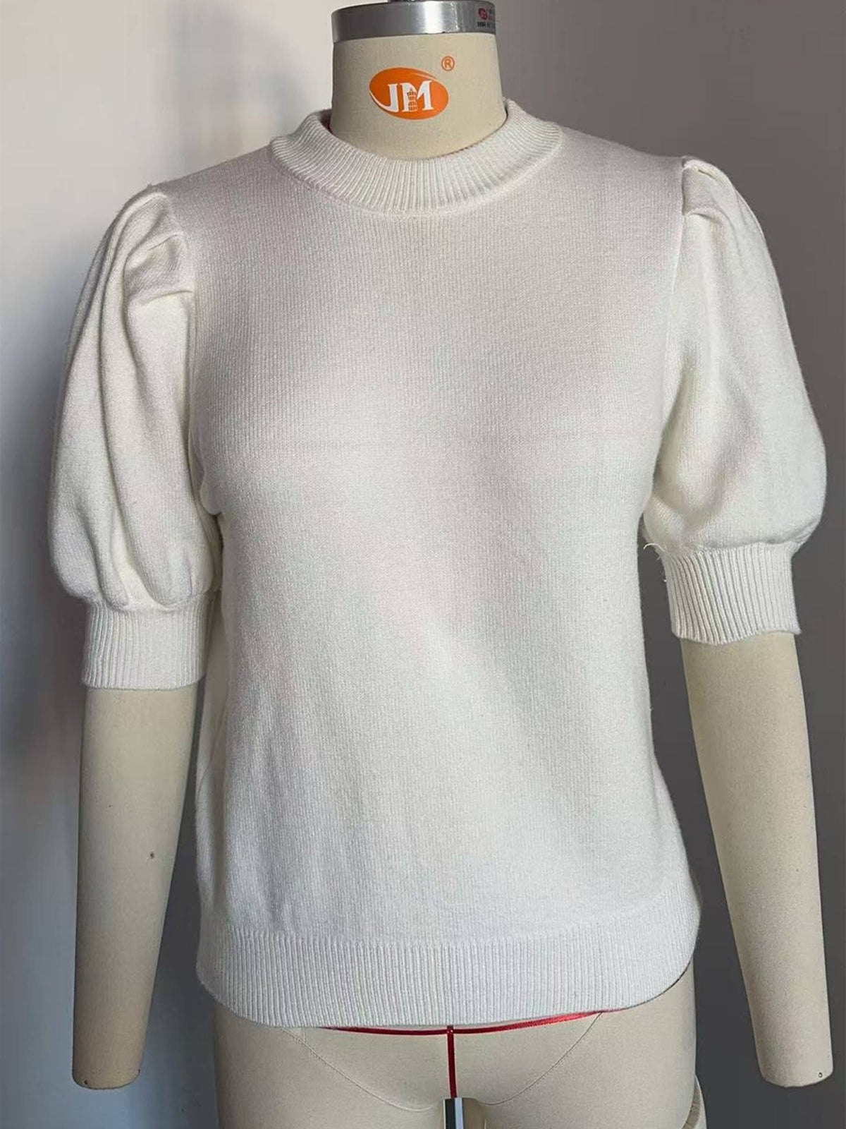 Solid Color Short Sleeved Round Neck Bubble Sleeve Top