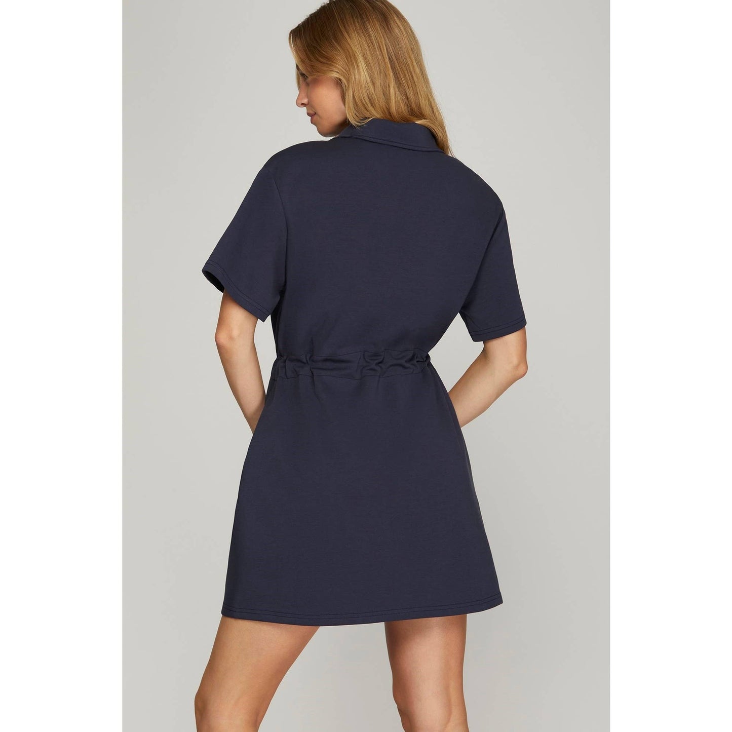 DRAWSTRING WAIST SCUBA KNIT DRESS