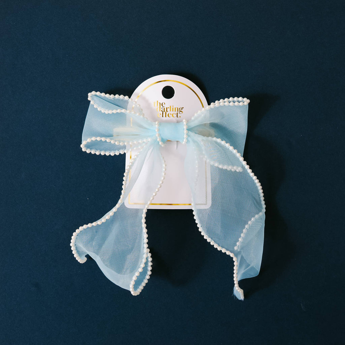 Sheer Pearl Hair Bow-Blue