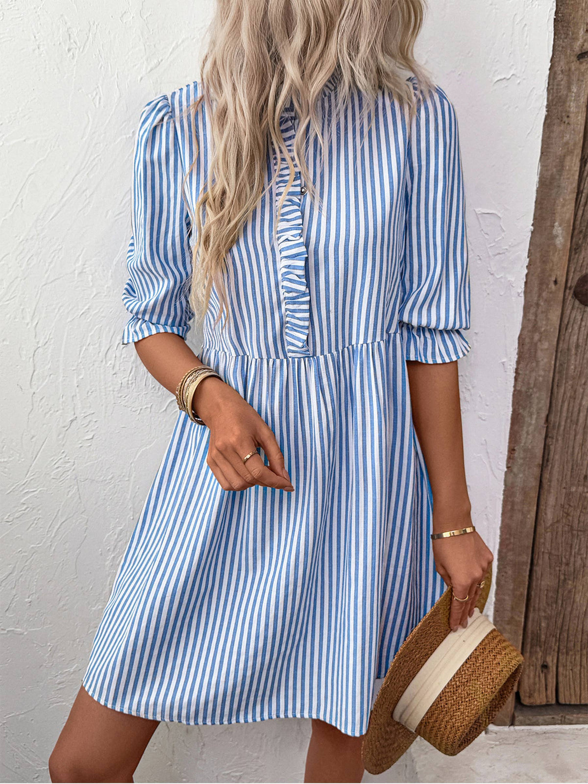 Casual Vertical Striped Shirt Dress