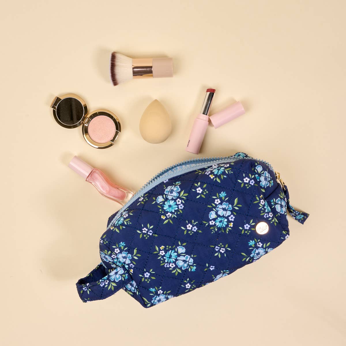 Essentials Quilted Cosmetic Pouch–Endless Daydream Navy