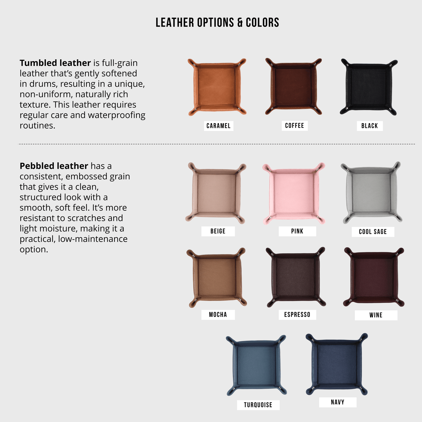 Leather Catchall Desk Tray - Large Valet Tray - 11 Colors