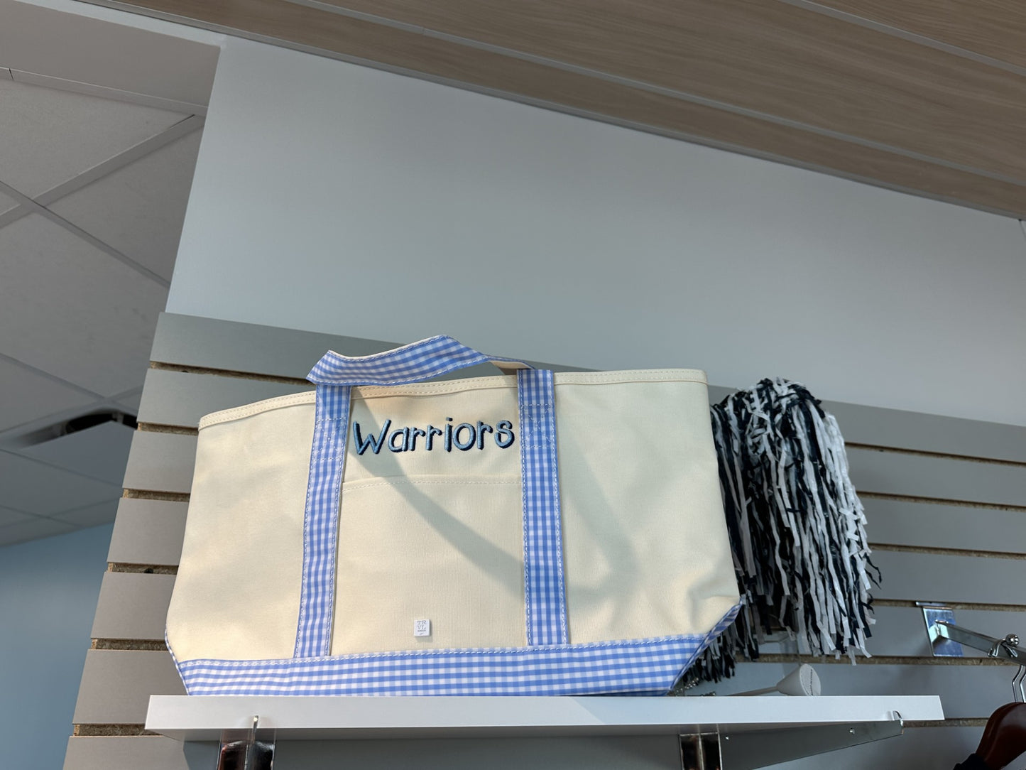 Gingham Trim Canvas Tote