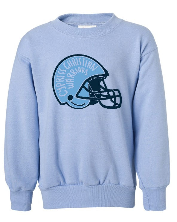 Light Blue Football Helmet Sweatshirt- Youth